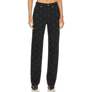 Alexander Wang 'Ez' Black Cotton Mid Rise Relaxed Straight Undie Denim Jean